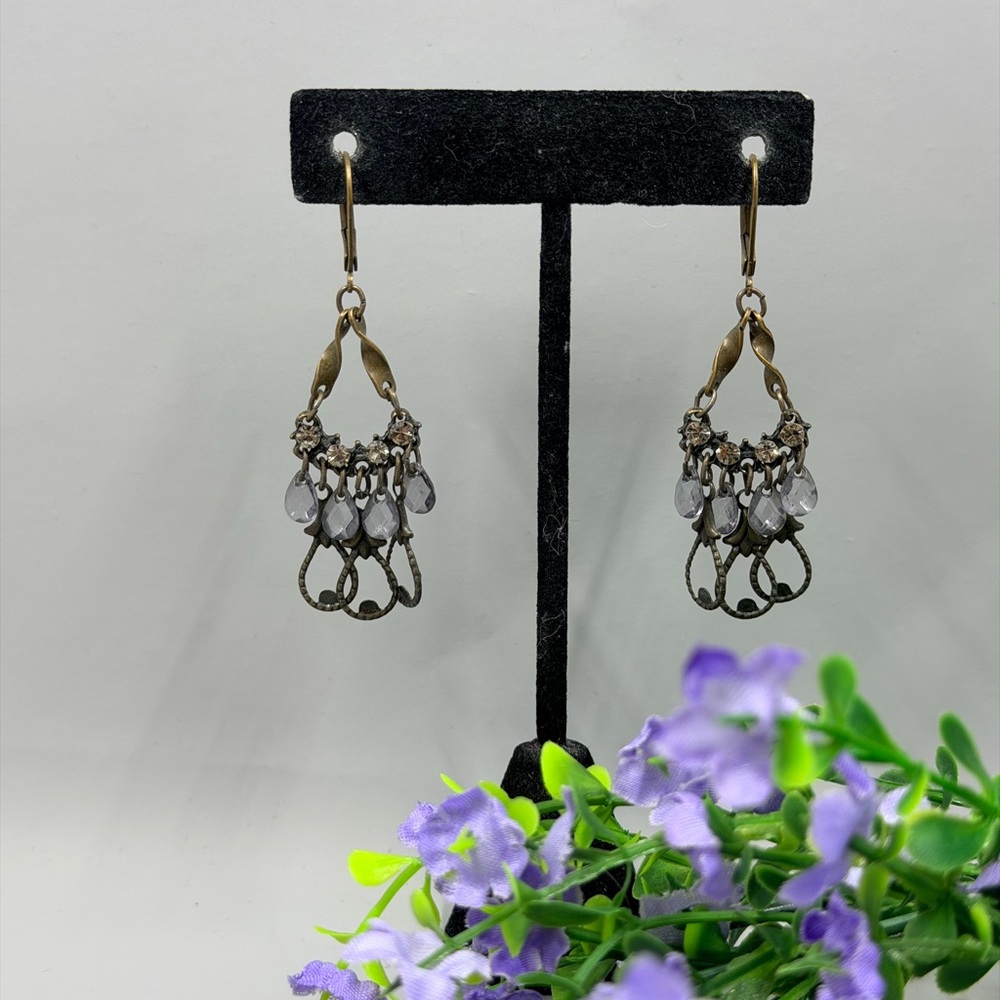 Bronze Toned Genuine Crystal Vintage Dangle Earrings
